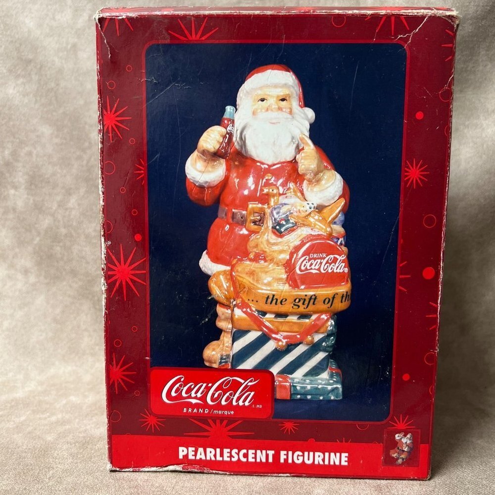 Coca-Cola Pearlescent Figurine by Cavanagh ~ SANTA with Bag of Toys